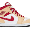 Jordan 1 Mid Light Curry Cardinal Red