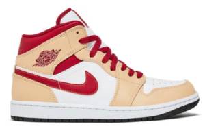 Jordan 1 Mid Light Curry Cardinal Red