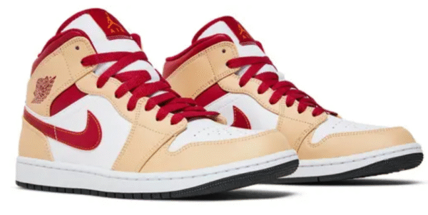 Jordan 1 Mid Light Curry Cardinal Red